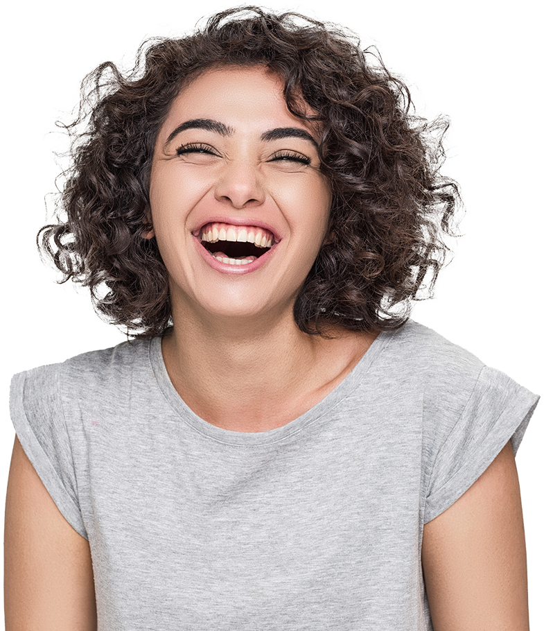 Laughing young woman with curly hair