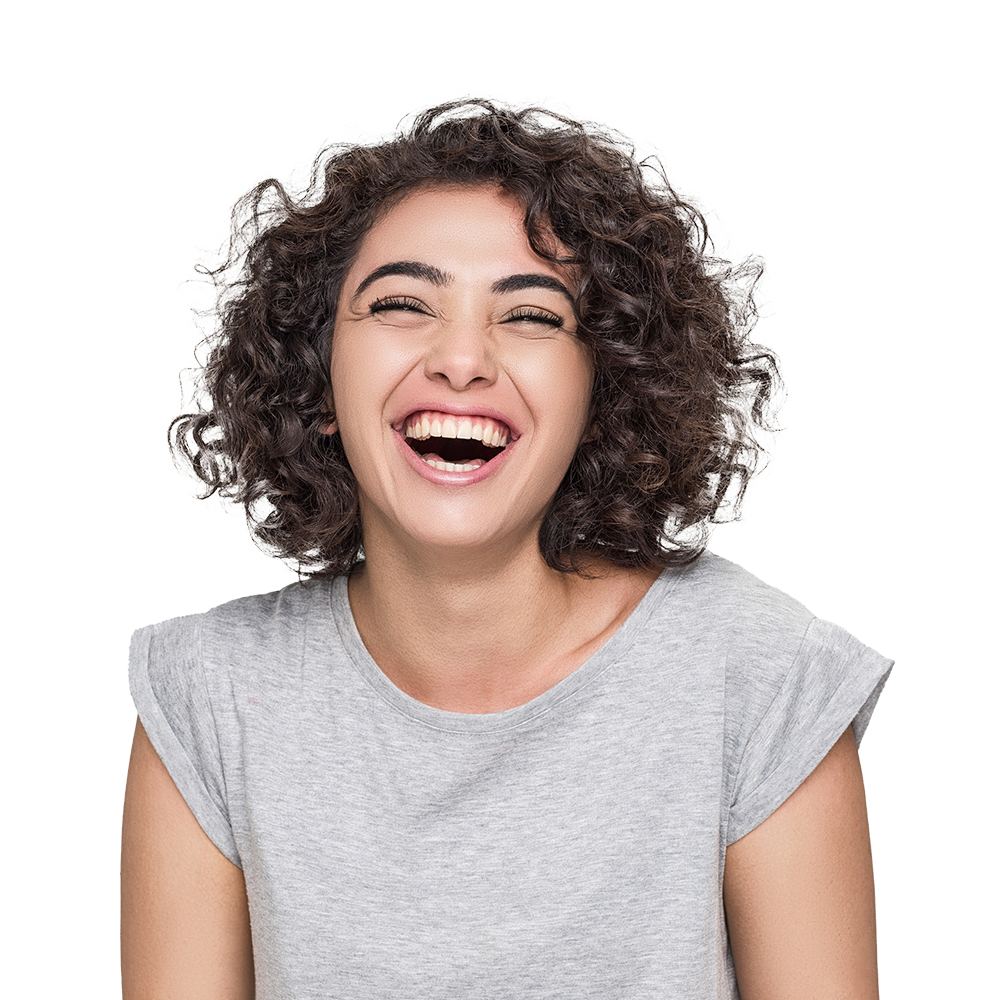 Laughing young woman with curly hair